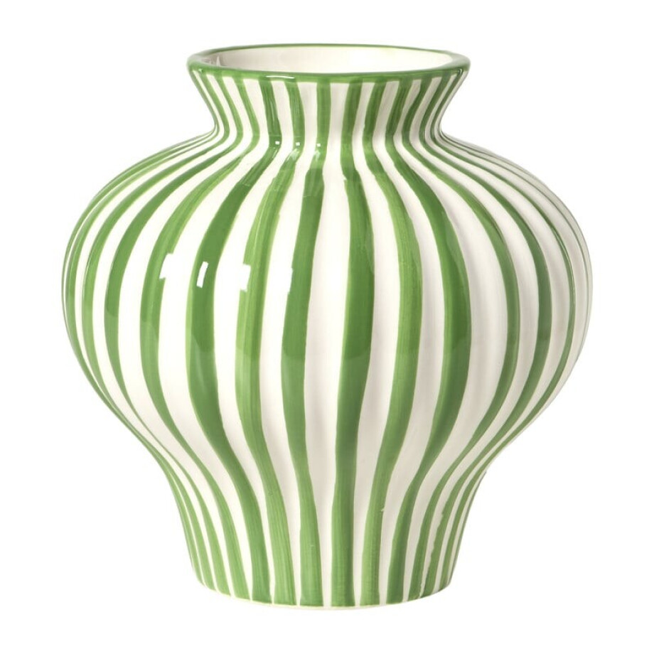 Vaas stripes - groen/wit - ø21x21 cm afbeelding 