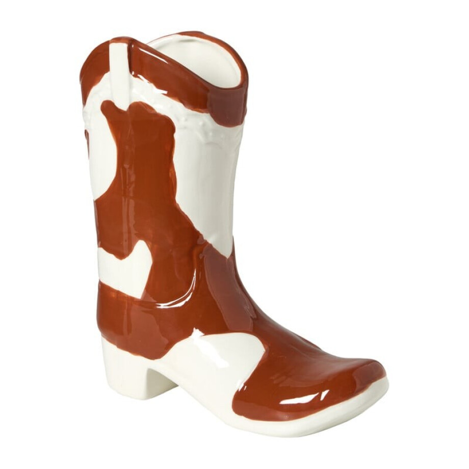 Vaas cowboy laars - bruin/wit - 22.8x20.2x8.7 cm afbeelding 