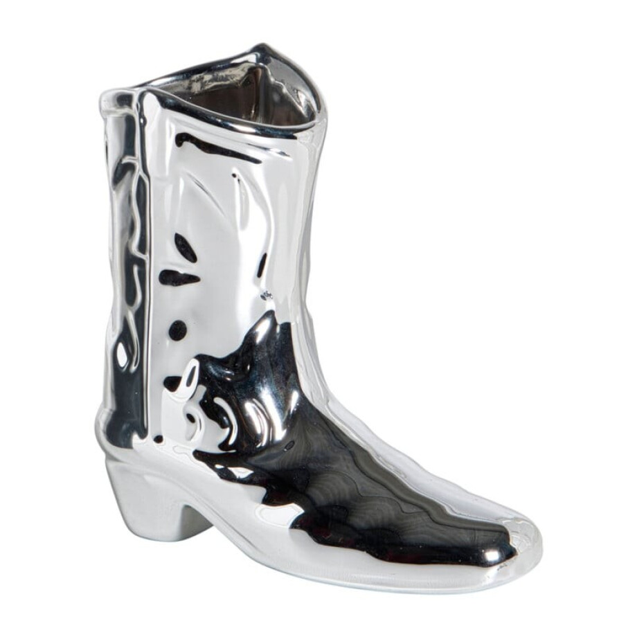 Vaas cowboy laars Annemieke - zilverkleurig - 16.5x16.3x7.5 cm afbeelding 