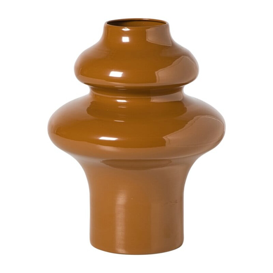 Vaas bollen breed - bruin - ø18x23 cm afbeelding 