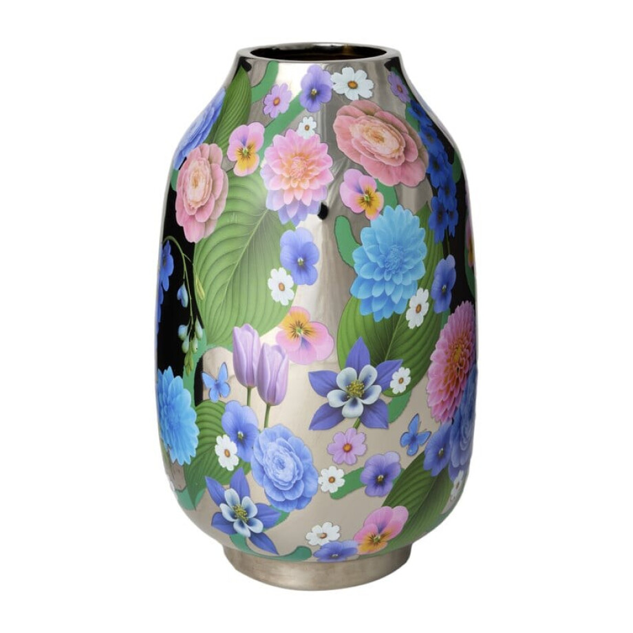 Vaas bloemen zilverkleurig - multikleur - ø19x31 cm afbeelding 