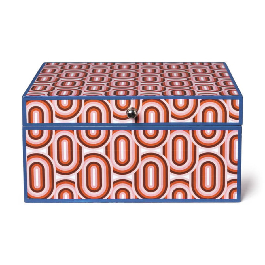 Decoratie box boho - rood/blauw - 18x19x9 cm afbeelding 