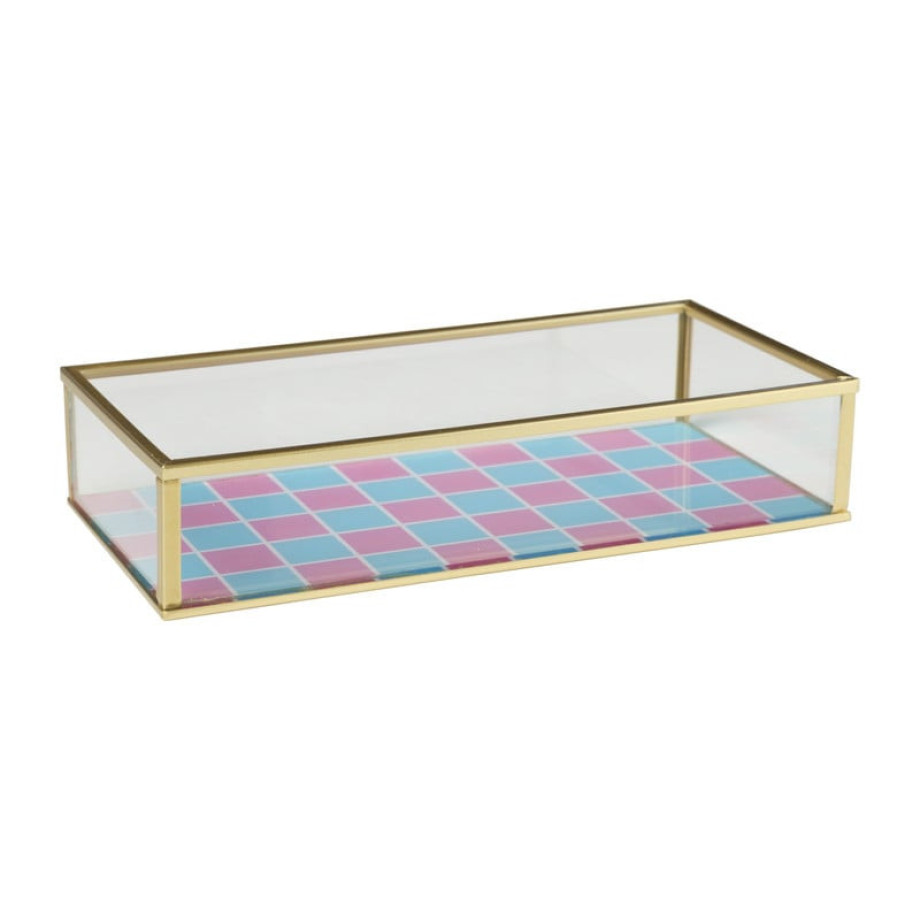 Tray goud met blokjes klein - goud/roze/blauw afbeelding 