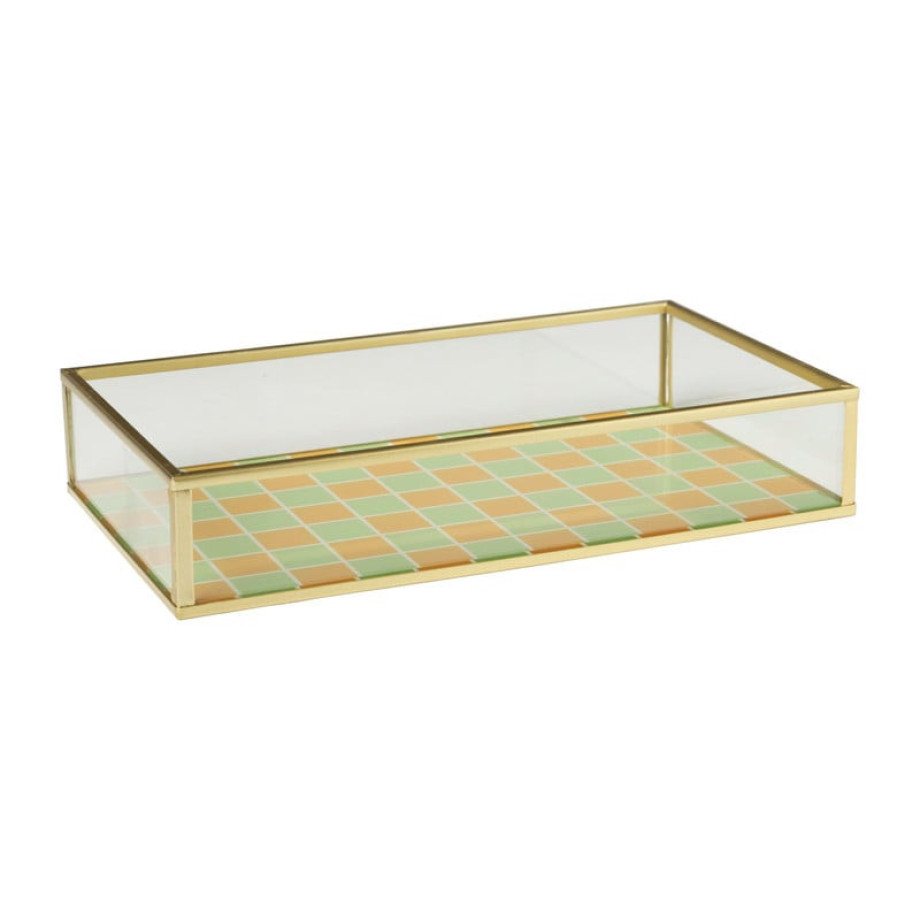 Tray goud met blokjes groot - goud/oranje/groen afbeelding 