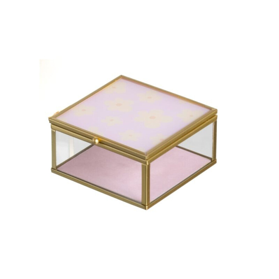 Glazen box bloemen klein - goud/oranje - 5x10x10 cm afbeelding 1