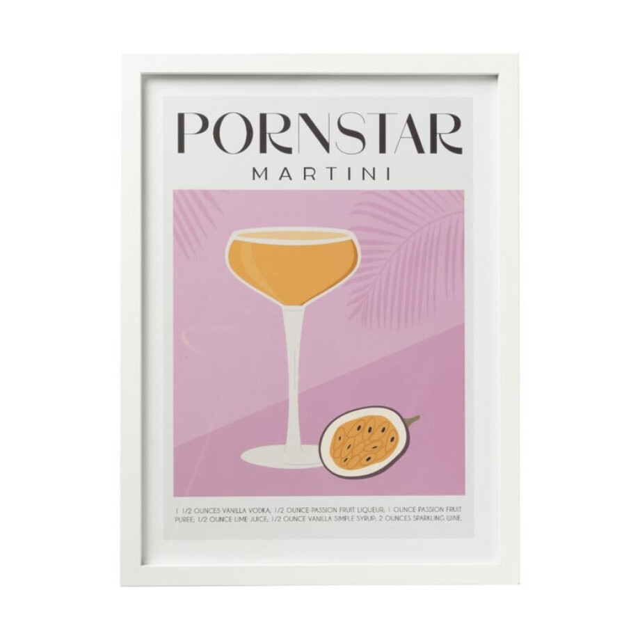 Poster met lijst pornstar martini - roze/oranje - 40x30 cm afbeelding 