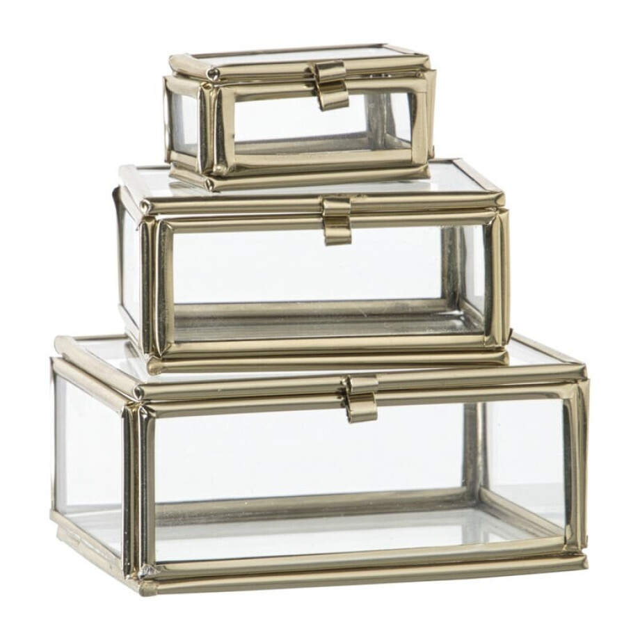 Glazen doosjes - goudkleurig/transparant - set van 3 afbeelding 