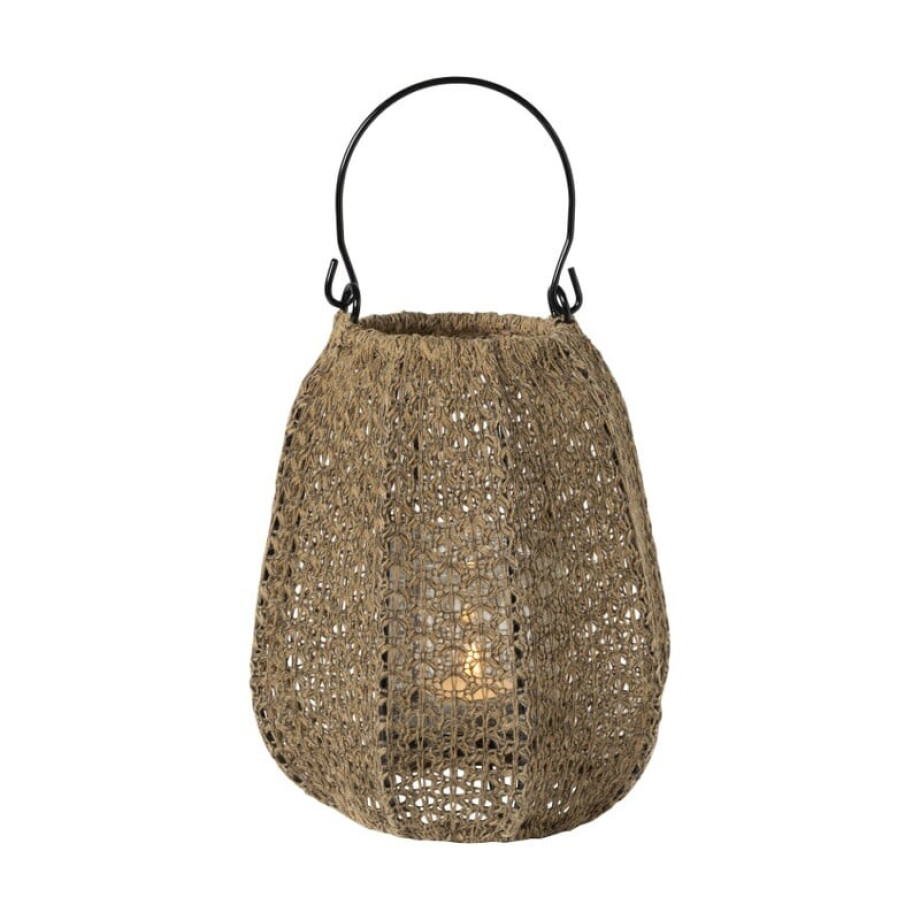 Windlicht gevlochten Petra - bruin - ø18x20 cm afbeelding 