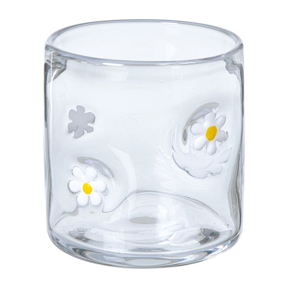 Waxinelichthouder madelief glas - transparant - ø10x10 cm afbeelding 