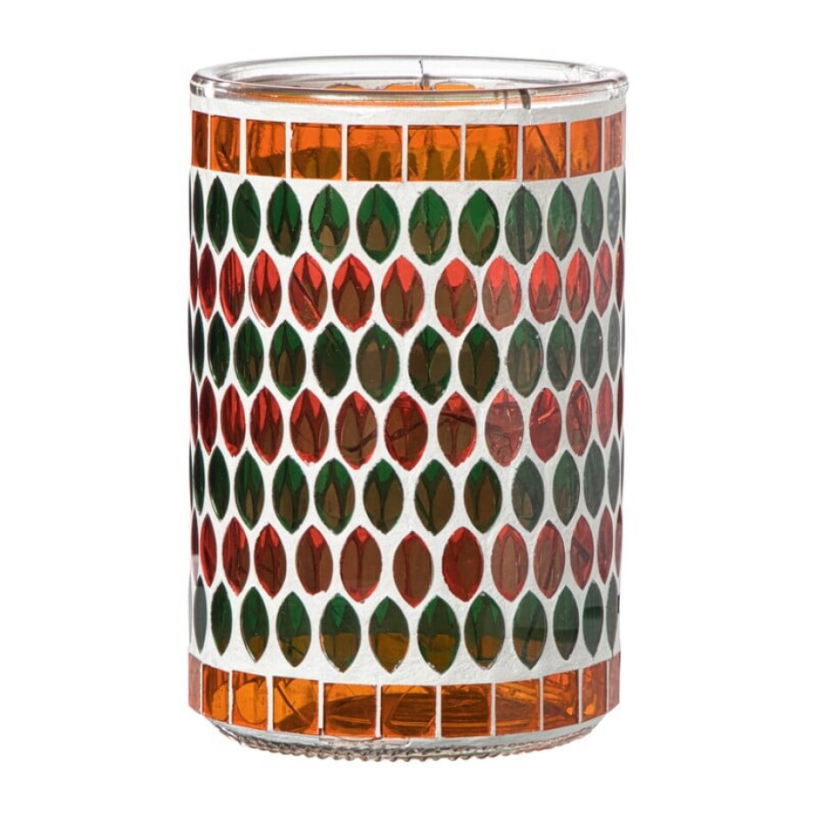 Waxinelichthouder mozaïek - oranje/groen - ø10x15 cm afbeelding 