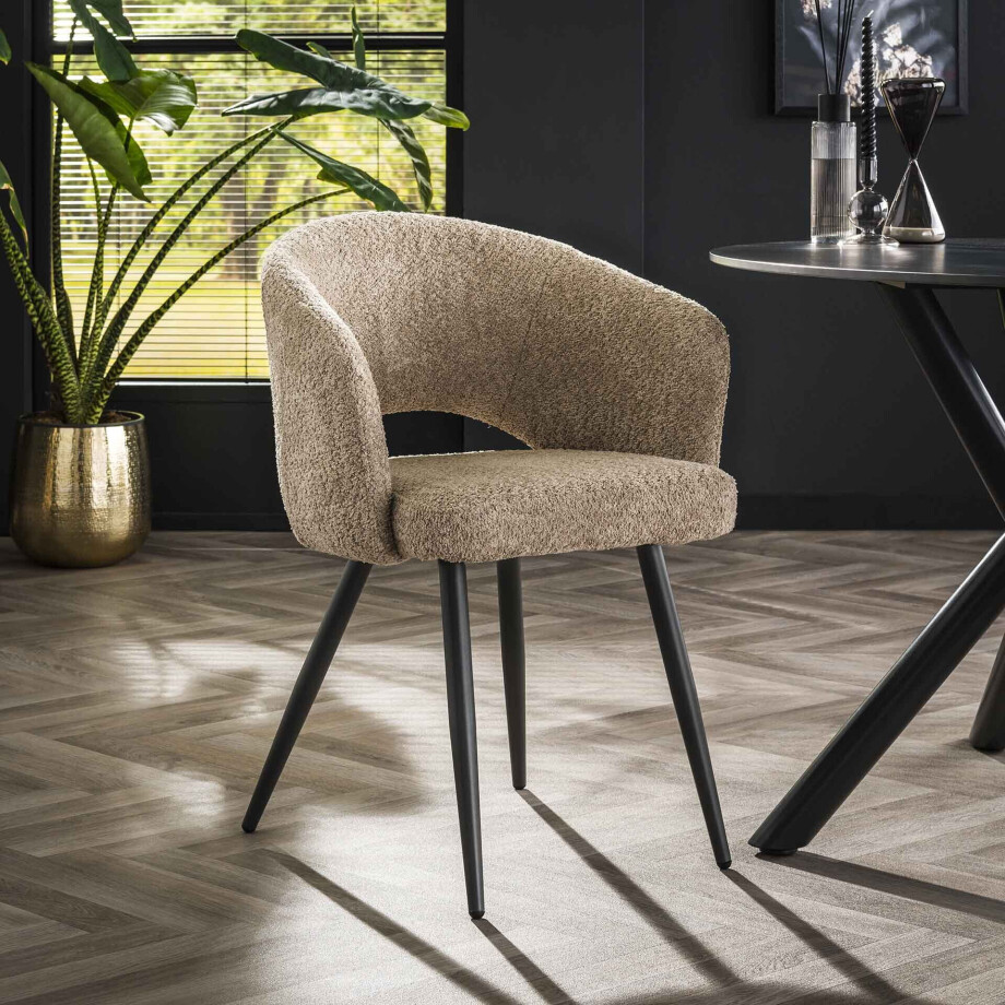 LifestyleFurn Eetkamerstoel 'Arnie' Bouclé, kleur Zand afbeelding 1