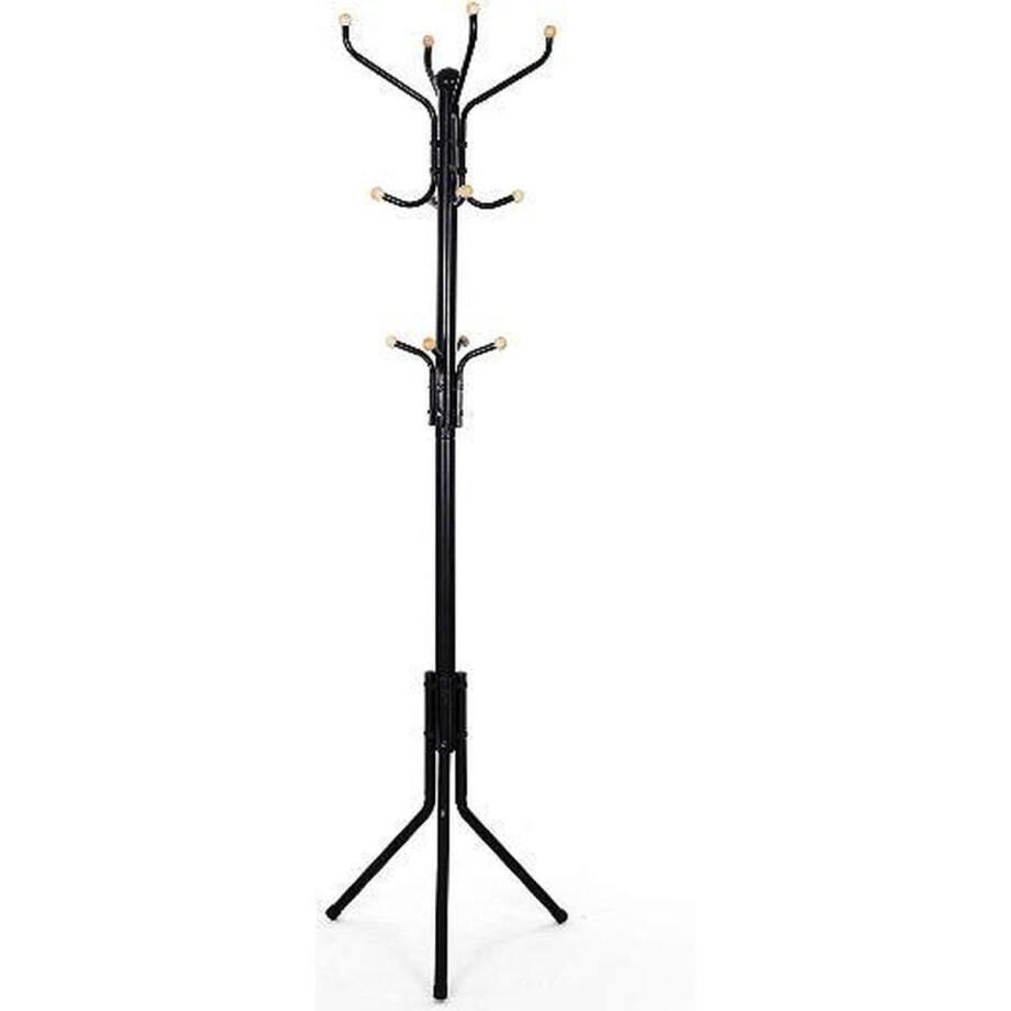 MIRA Home - Kapstok - Kapstok staand - Industrieel - Metaal - Houten knoppen - Zwart - 44 x 182 afbeelding 1