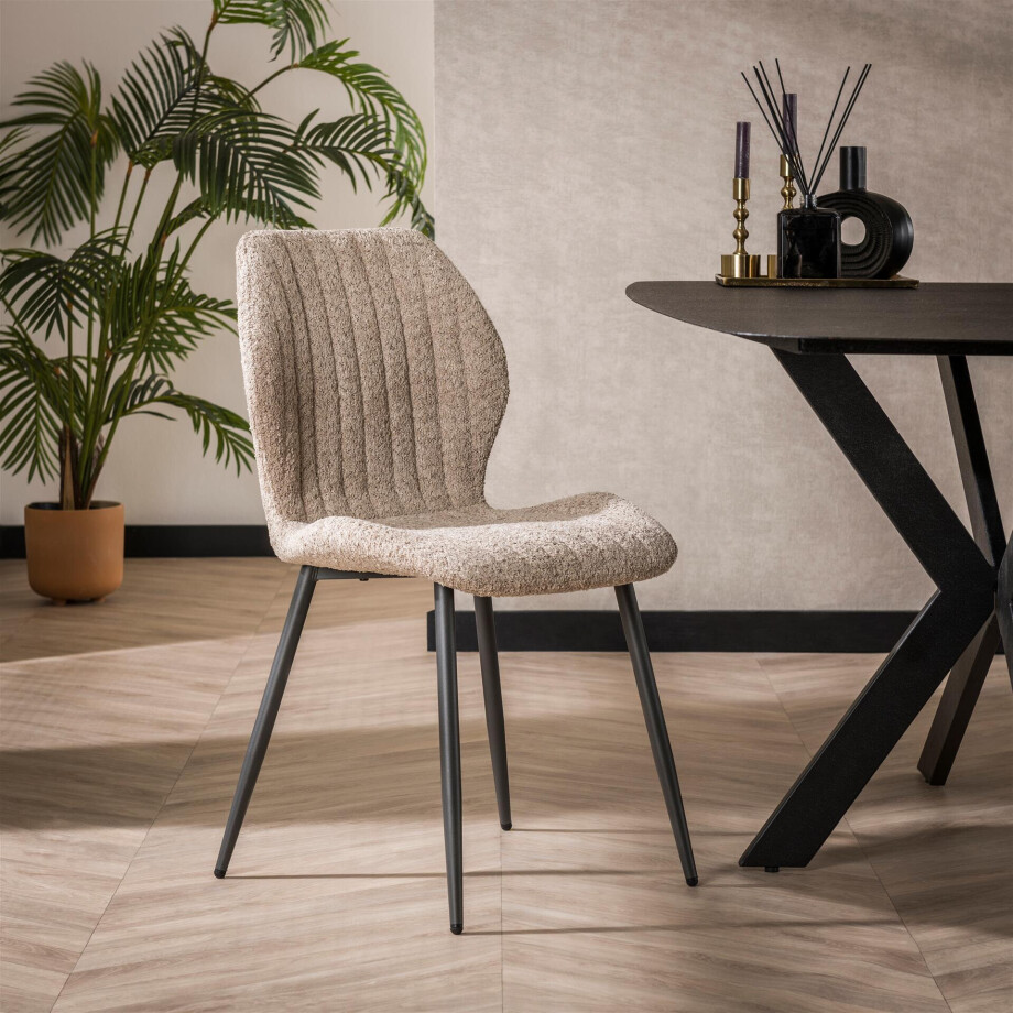 LifestyleFurn Eetkamerstoel 'Taneeka' Bouclé, kleur Zand afbeelding 1