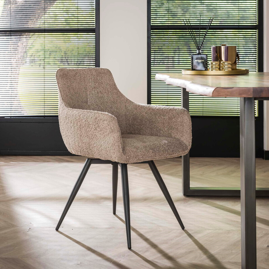 LifestyleFurn Draaibare Eetkamerstoel 'Evelia' Bouclé, kleur Zand LifestyleFurn Draaibare Eetkamerstoel 'Evelia' Bouclé, kleur Zand afbeelding 1