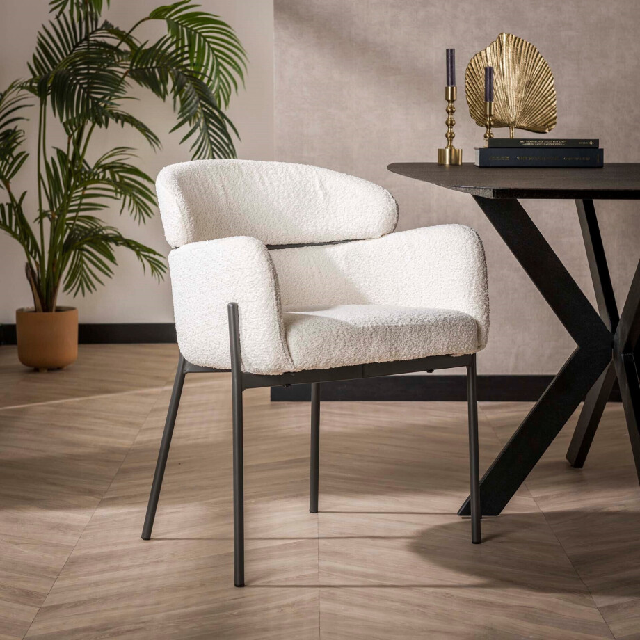 LifestyleFurn Eetkamerstoel 'Shallen' Bouclé, kleur Wit afbeelding 1