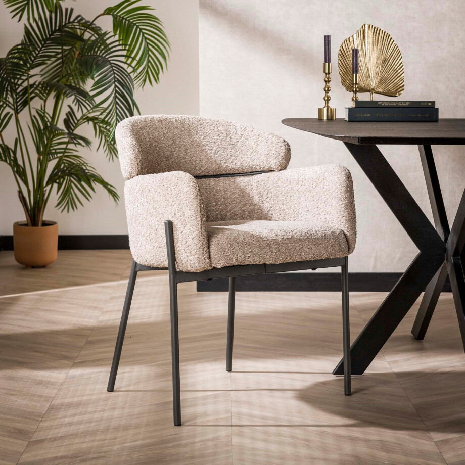 LifestyleFurn Eetkamerstoel 'Shallen' Bouclé, kleur Zand afbeelding 1