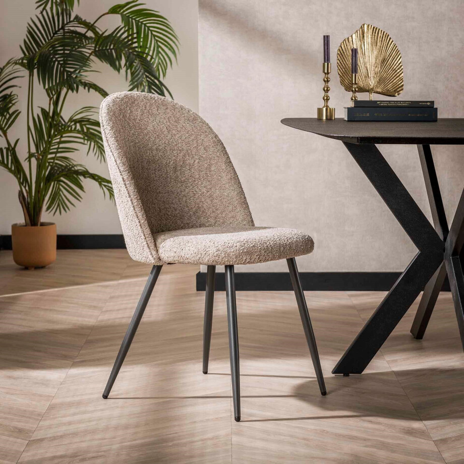 LifestyleFurn Eetkamerstoel 'Shelbe' Bouclé, zandkleur afbeelding 1