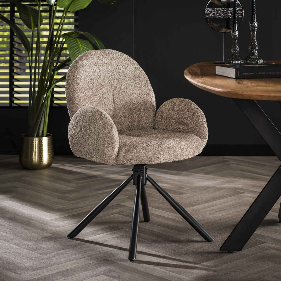LifestyleFurn Draaibare Eetkamerstoel 'Ceara' Bouclé, kleur Zand LifestyleFurn Draaibare Eetkamerstoel 'Ceara' Bouclé, kleur Zand afbeelding 1