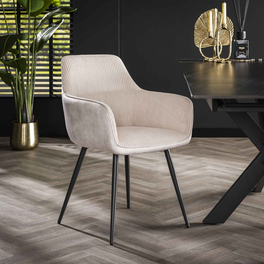 LifestyleFurn Eetkamerstoel 'Kerbi' Rib, kleur Off White LifestyleFurn Eetkamerstoel 'Kerbi' Rib, kleur Off White afbeelding 1