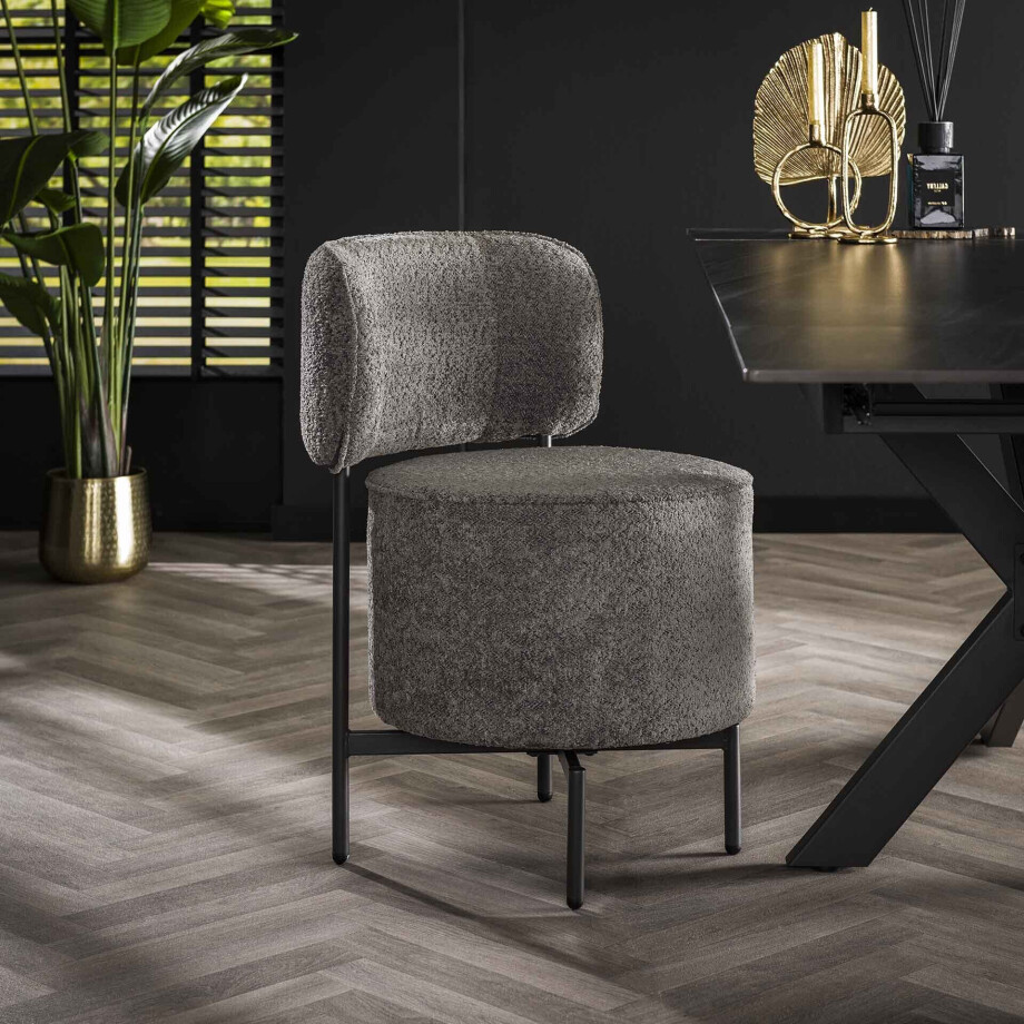 LifestyleFurn Draaibare Eetkamerstoel 'Karlita' Bouclé, kleur Grijs LifestyleFurn Draaibare Eetkamerstoel 'Karlita' Bouclé, kleur Grijs afbeelding 1