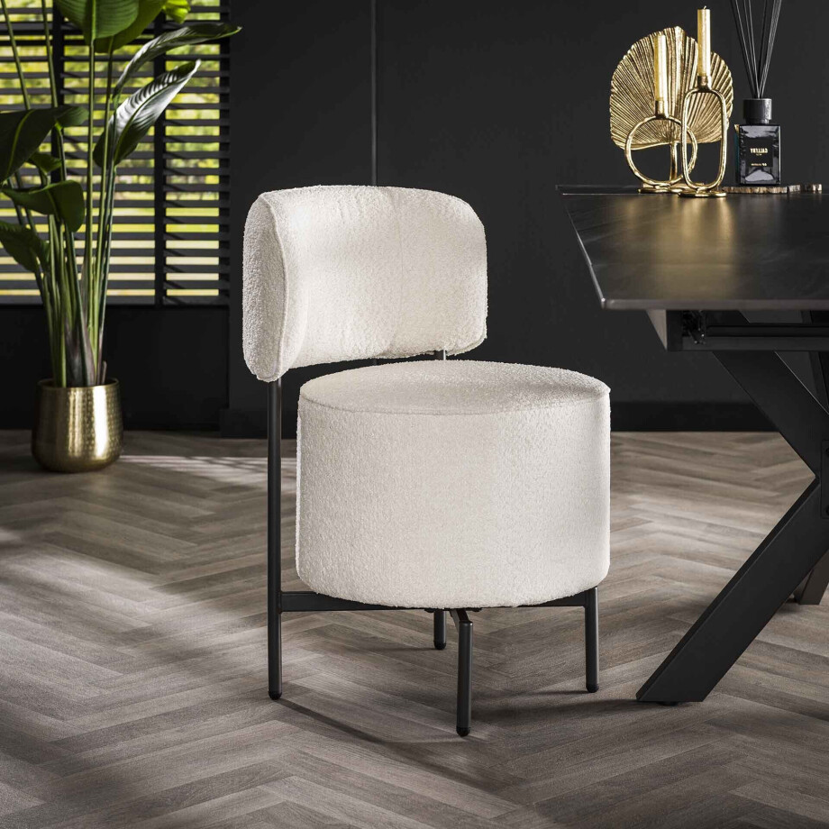 LifestyleFurn Draaibare Eetkamerstoel 'Karlita' Bouclé, kleur Wit LifestyleFurn Draaibare Eetkamerstoel 'Karlita' Bouclé, kleur Wit afbeelding 1