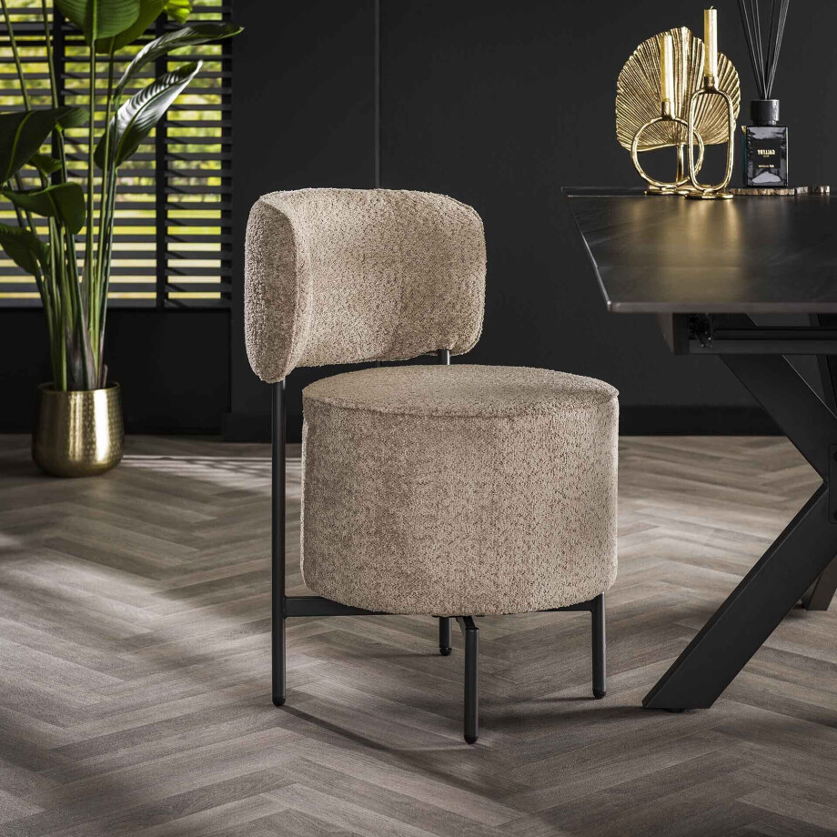 LifestyleFurn Draaibare Eetkamerstoel 'Karlita' Bouclé, kleur Zand afbeelding 1
