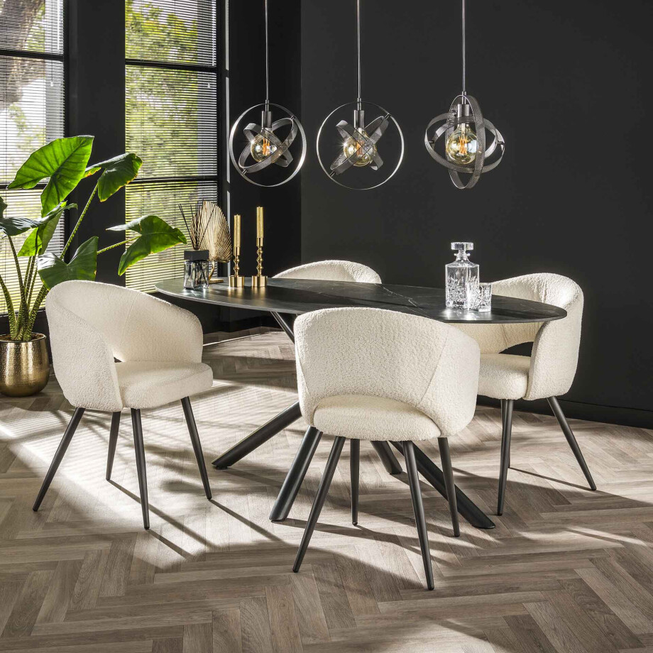 LifestyleFurn Ovale Eettafel 'Felisa' Keramiek, 180 x 90cm, kleur Zwart Marmerlook afbeelding 1