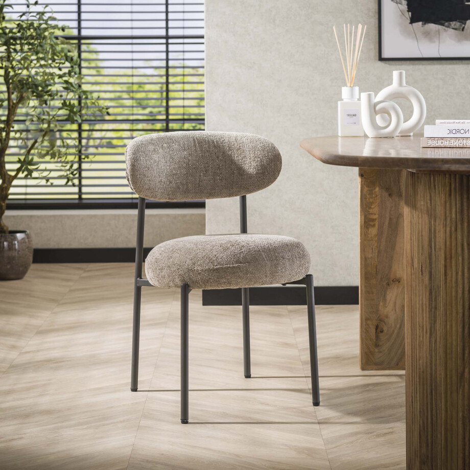 LifestyleFurn Eetkamerstoel 'Lawson' Renegade stof, kleur Zand afbeelding 1