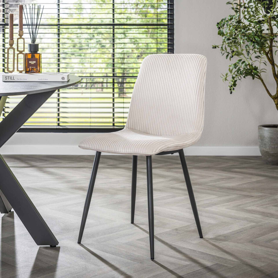 LifestyleFurn Eetkamerstoel 'Salim' Rib, kleur Off White afbeelding 1