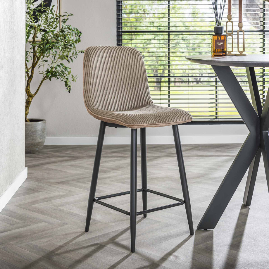 LifestyleFurn Barstoel 'Salim' Rib, kleur Zand (zithoogte 65cm) LifestyleFurn Barstoel 'Salim' Rib, kleur Zand (zithoogte 65cm) afbeelding 1