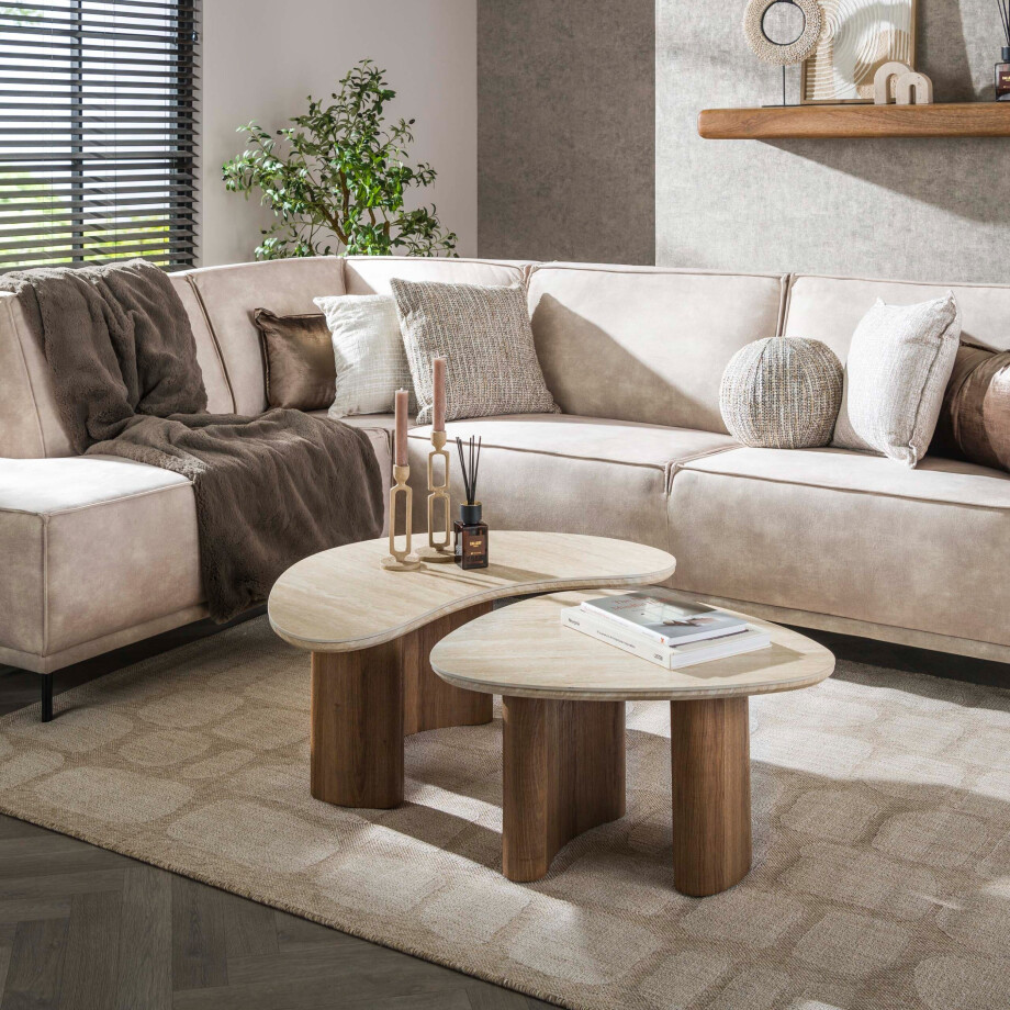 Salontafel Romano organisch set van 2 Keramiek travertin afbeelding 1