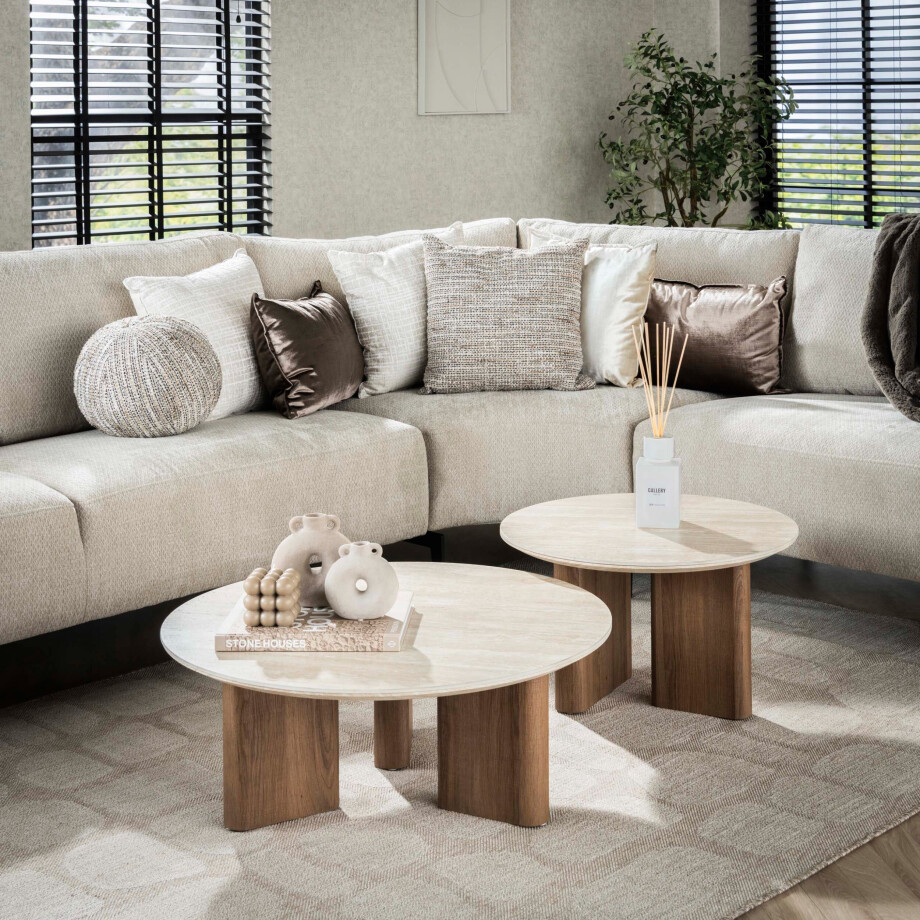 Salontafel Romano rond set van 2 Keramiek travertin afbeelding 1