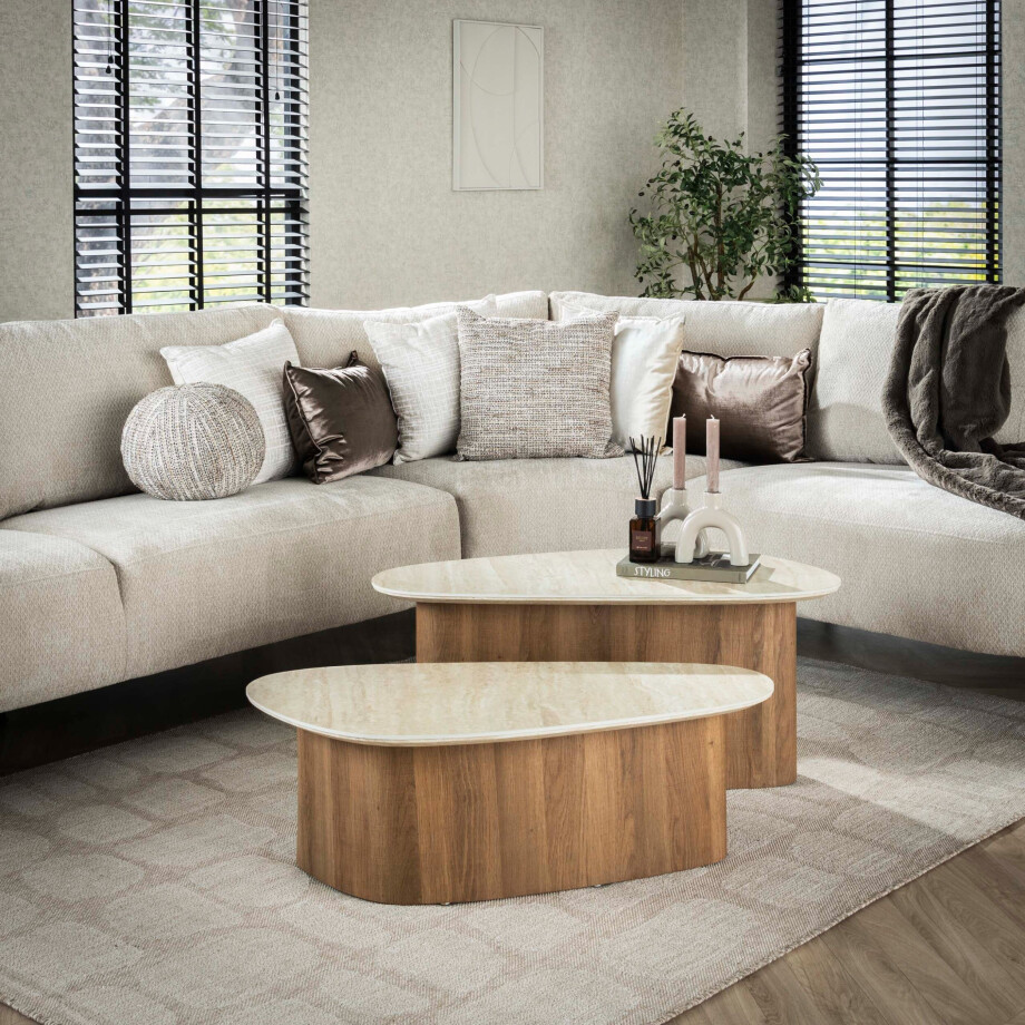 Salontafel Romano driehoekig set van 2 Keramiek travertin afbeelding 1