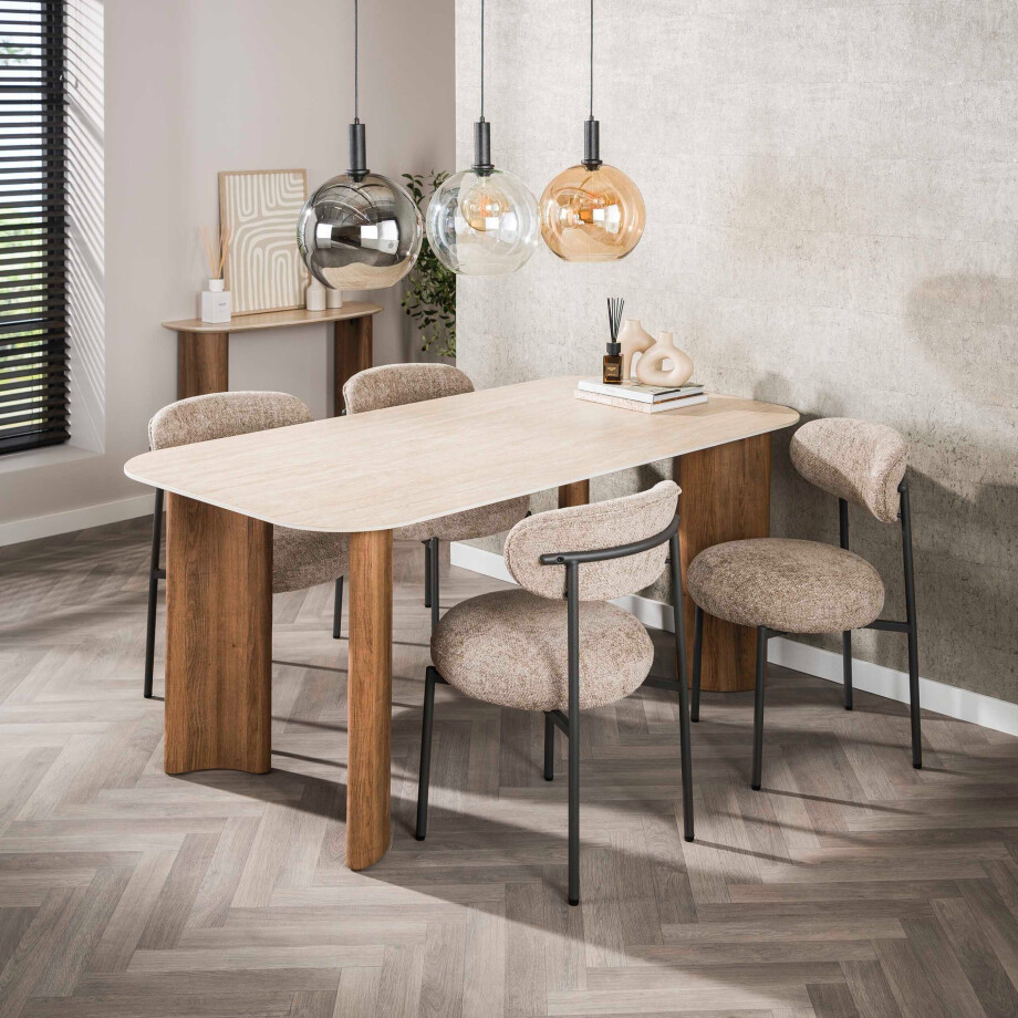 Eettafel Romano Curvo 180 cm 3D keramiek travertin afbeelding 1