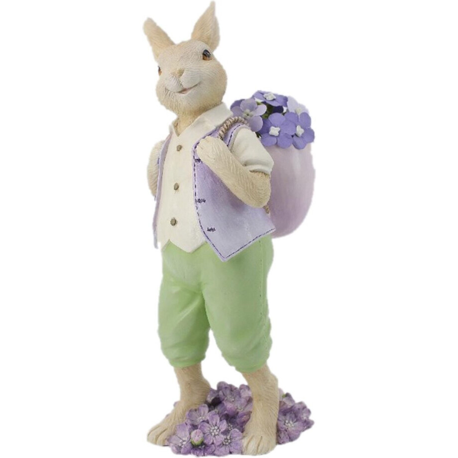 Clayre & Eef Beeld Konijn 11x10x27 cm Beige Groen Polyresin Woonaccessoires afbeelding 1