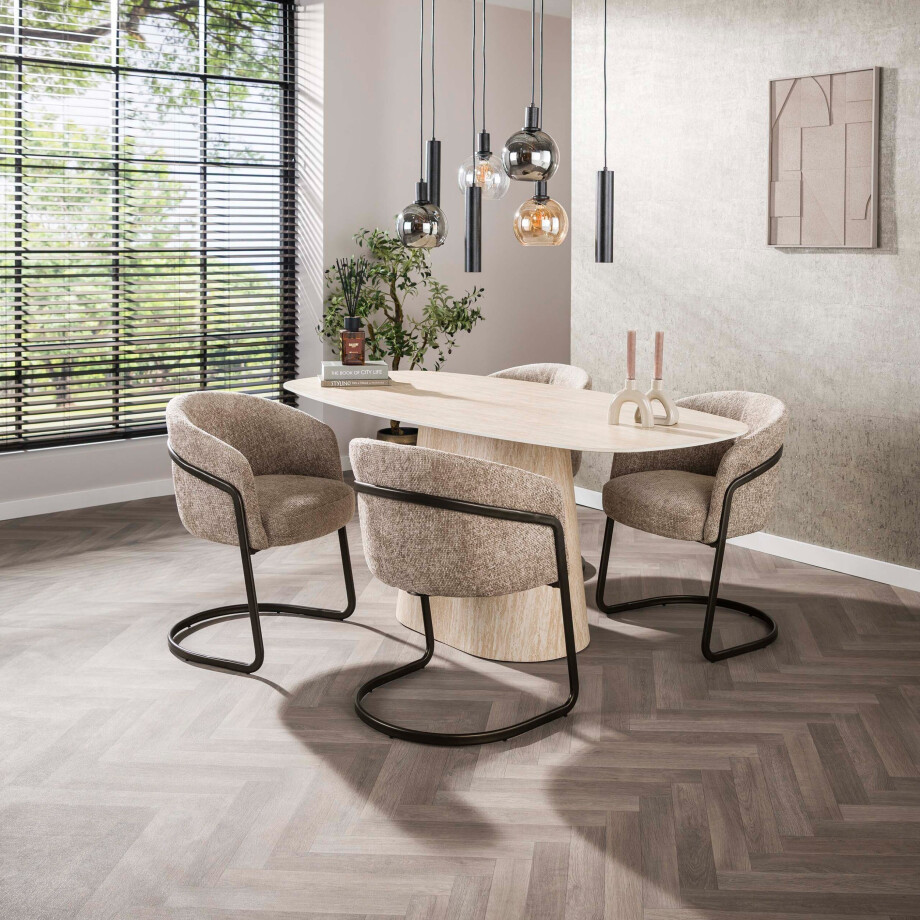 Eettafel Centro deens ovaal 180 cm 3D keramiek travertin afbeelding 1