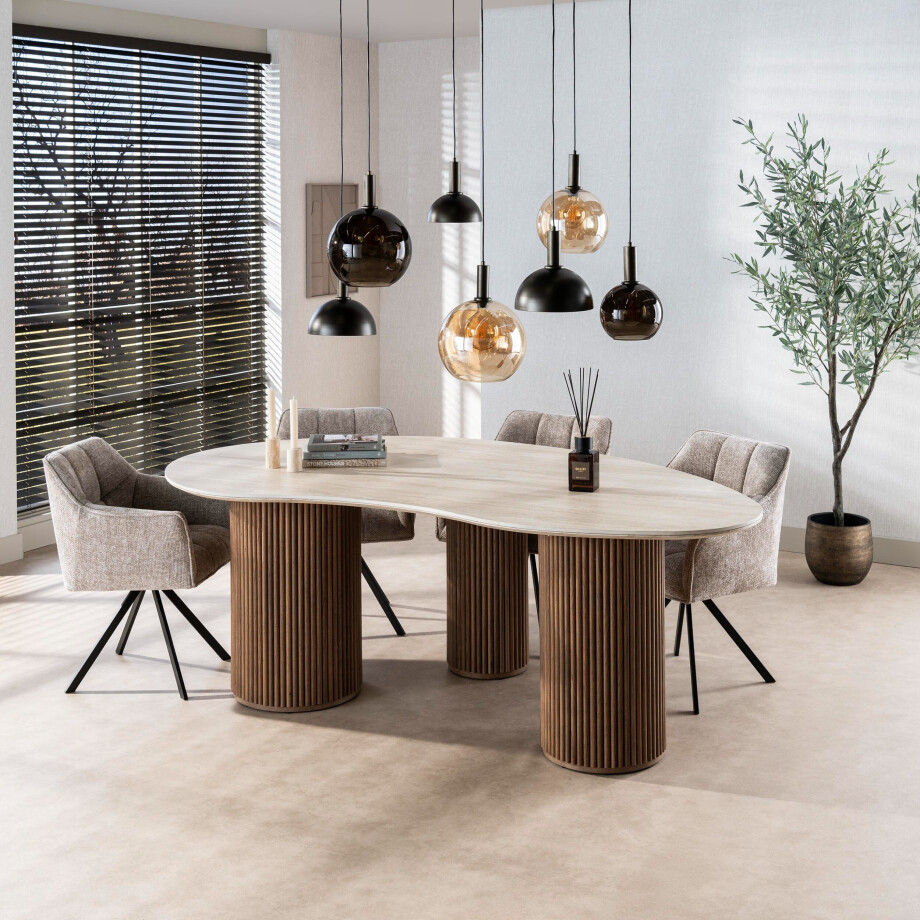 Eettafel Romano niervormig 215 cm 3D keramiek travertin afbeelding 1