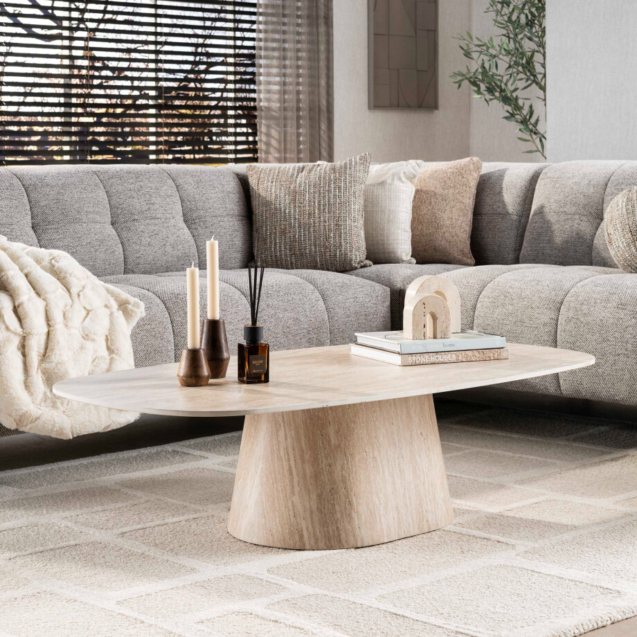Salontafel Centro 135 cm 3D keramiek travertin afbeelding 1