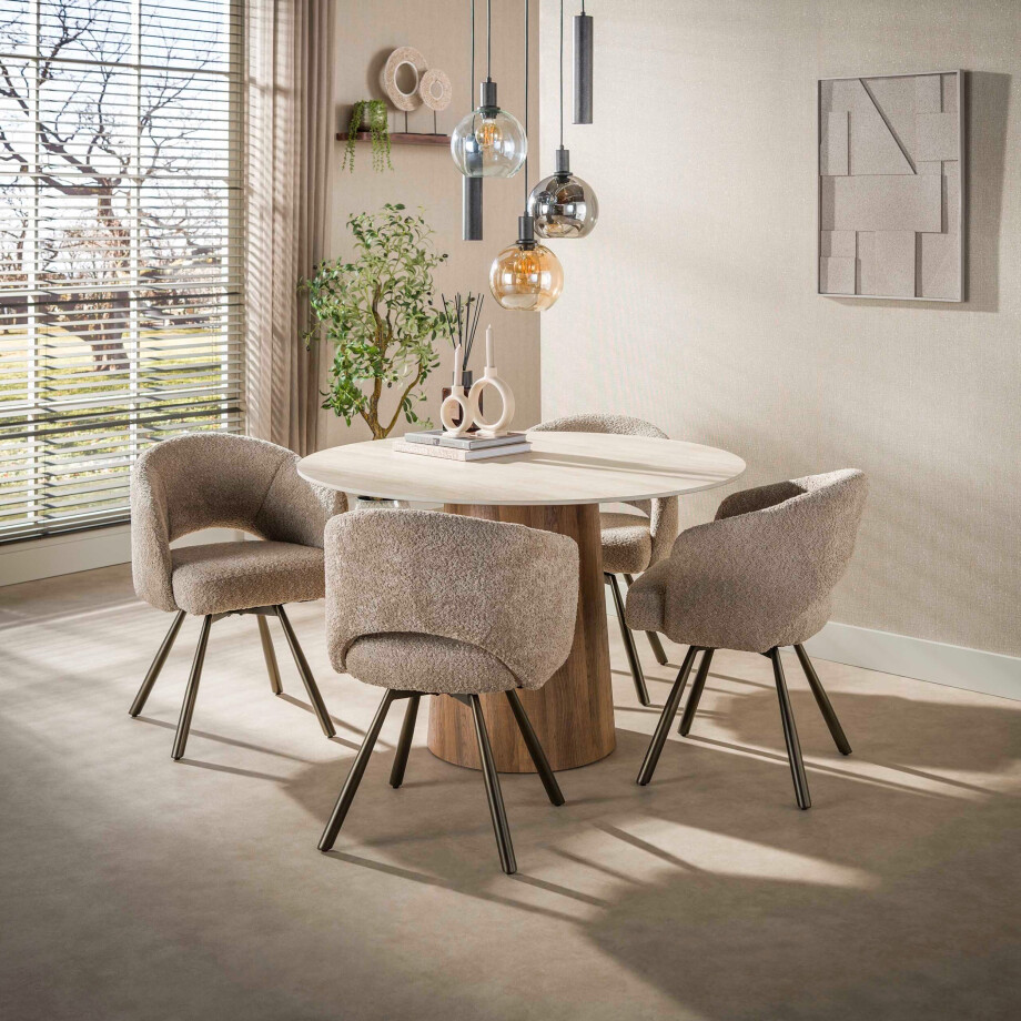 Eettafel Romano Centro rond 120 cm 3D keramiek travertin afbeelding 1