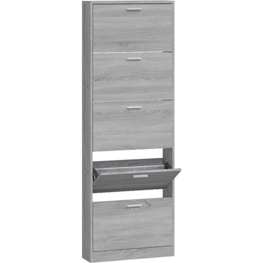 vidaXL - Schoenenkast - 59x17x169 - cm - bewerkt - hout - grijs - sonoma - eikenkleur afbeelding 1