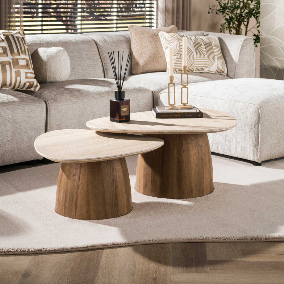Salontafel Romano driehoekig set van 2 3D keramiek travertin afbeelding 1