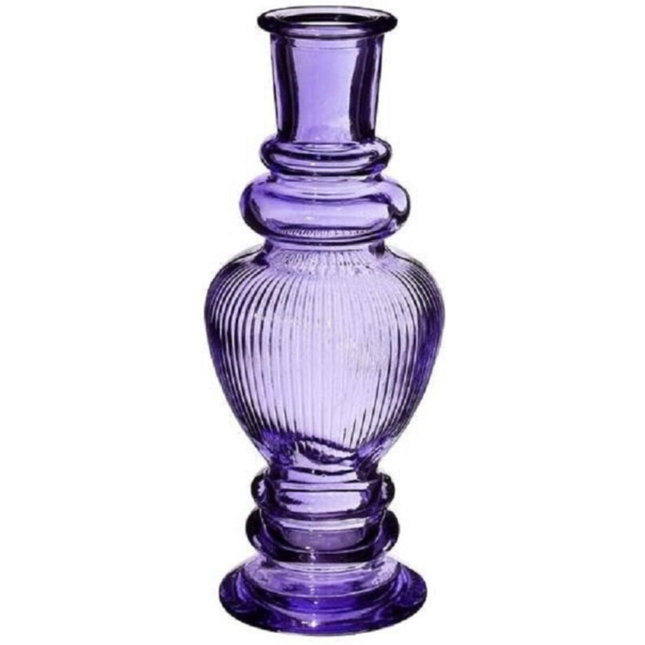 Ideas 4 Seasons Bloemenvaas Venice - voor kleine stelen/boeketten - gekleurd sierglas - ribbel paars - D5.7 x H15 cm Ideas 4 Seasons Bloemenvaas Venice - voor kleine stelen/boeketten - gekleurd sierglas - ribbel paars - D5.7 x H15 cm afbeelding 1