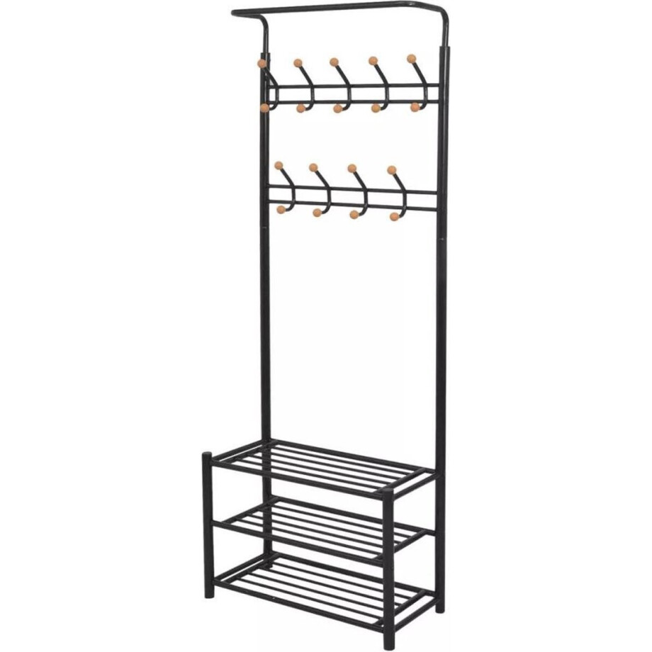 vidaXL - Kledingrek - met - schoenenopberger - 68x32x182,5 - cm - zwart vidaXL - Kledingrek - met - schoenenopberger - 68x32x182,5 - cm - zwart afbeelding 1