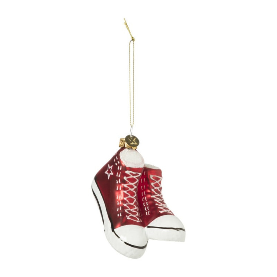 Kersthanger sneakers rood - glas - 8.5x9.5x6 cm afbeelding 1