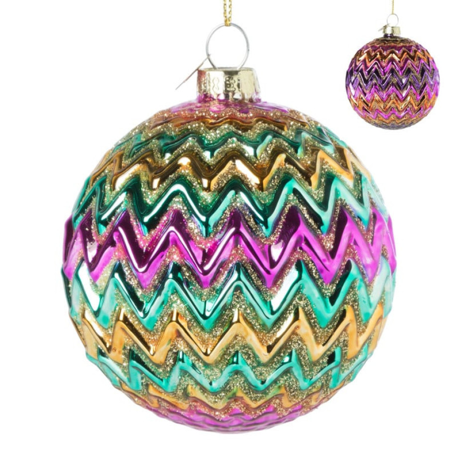 Kerstbal zigzag - diverse kleuren - ø8x8 cm afbeelding 1