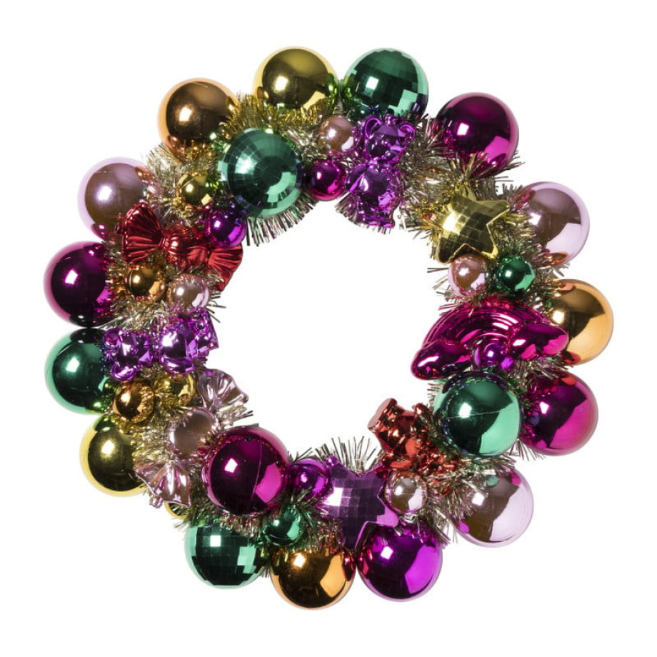 Krans kerstballen - multikleur - ø33x7 cm afbeelding 