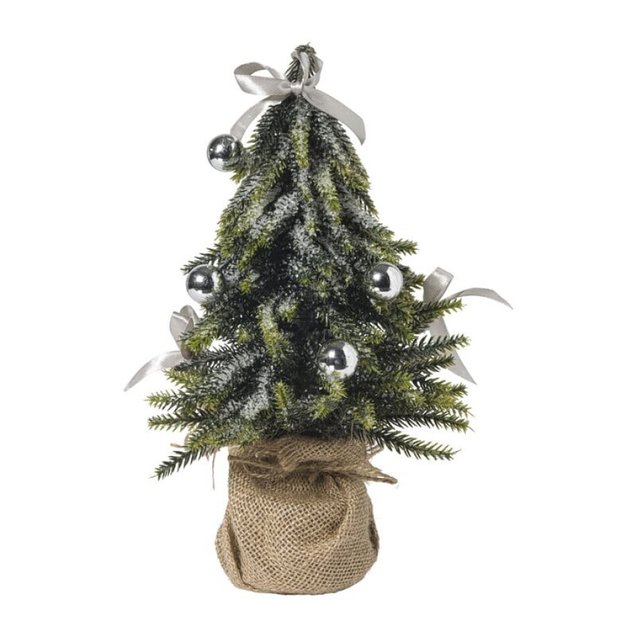 Mini kerstboom - groen/zilverkleurig - 27 cm afbeelding 