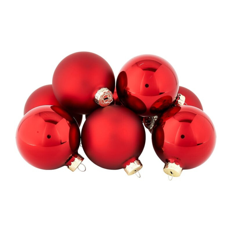 Kerstbal rood - glas - set van 8 afbeelding 
