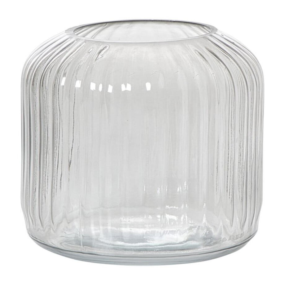 Windlicht ribbel klein - grijs - ø17.7x15.3 cm afbeelding 