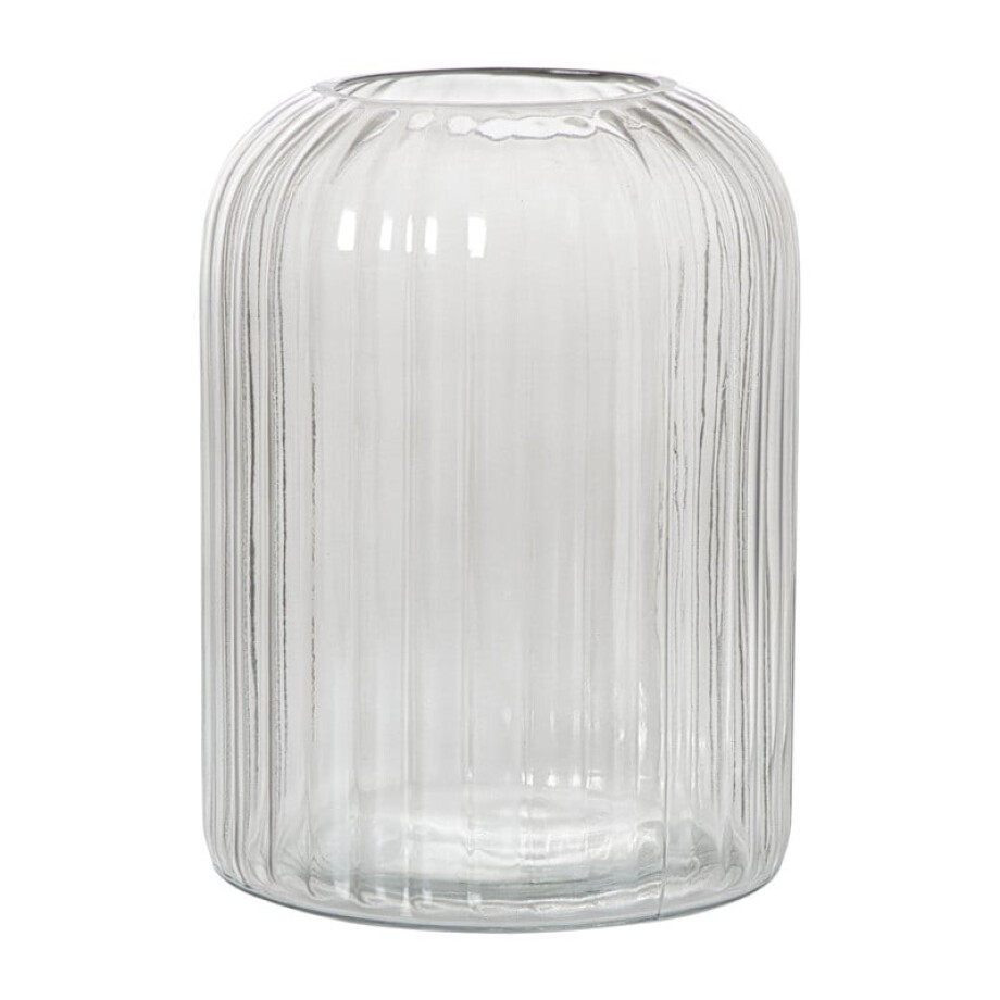 Windlicht ribbel groot - grijs - ø17.7x23.5 cm afbeelding 